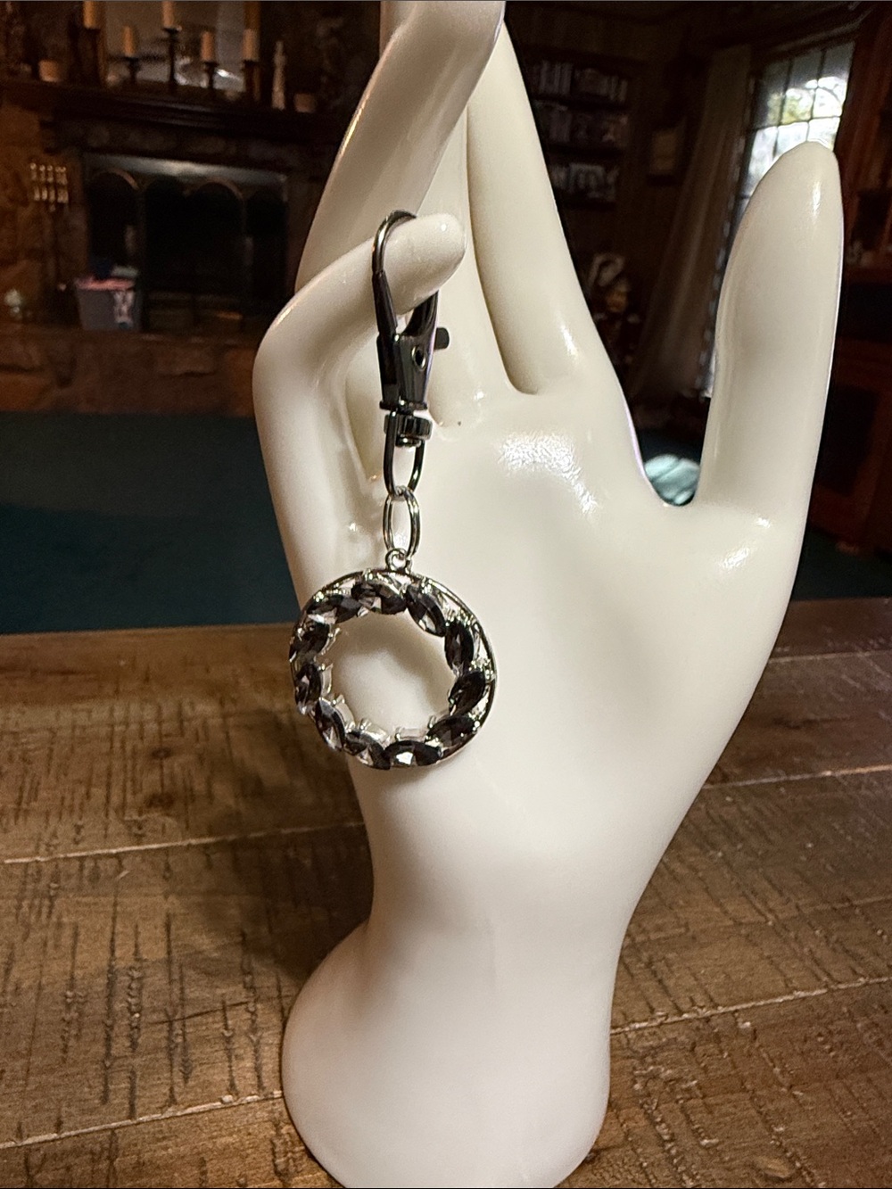 Gunmetal Circular Crystal Keychain Charm